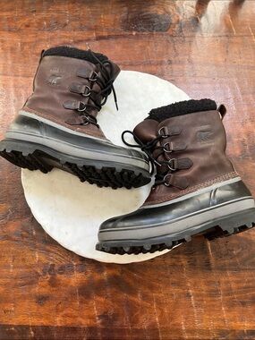 SOREL Caribou Seam-Sealed Waterproof Winter Boots Brown/Black Men's Size 9